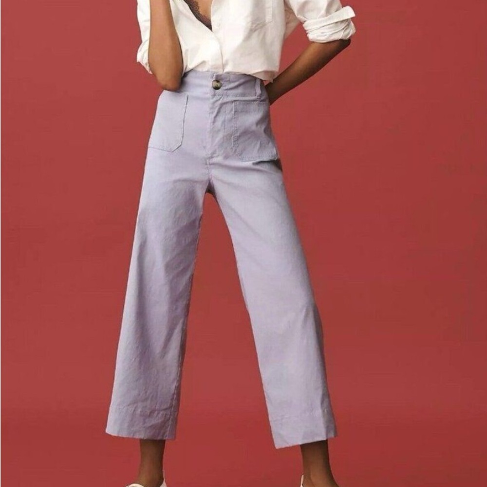 Maeve, Anthropologie, The Collette lavender crop wide leg pants for the summer!
